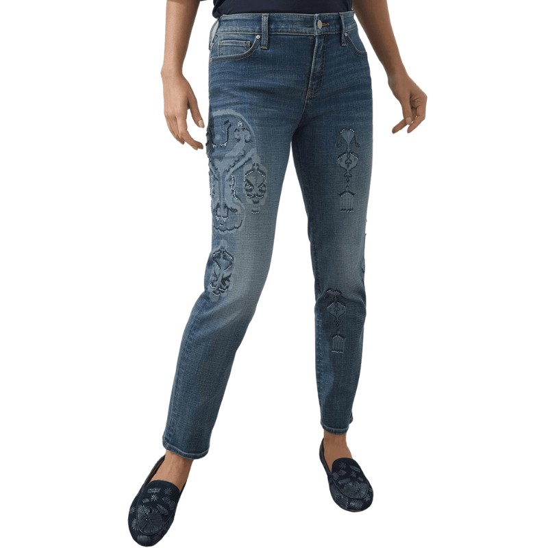Girlfriend Laser Ikat Ankle Jeans