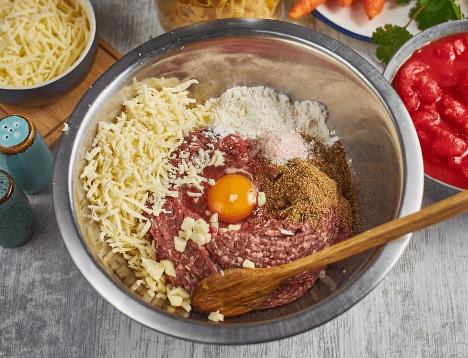 Mixing the ingredients for the Italian meatballs