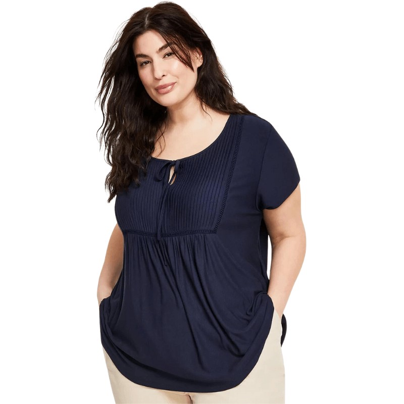 Solid Short-Sleeve Pintuck Top