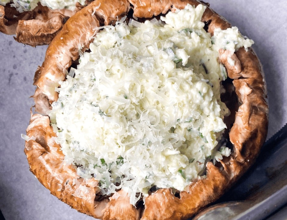 Stuffed Portobello Mushrooms topped with parmesan cheese