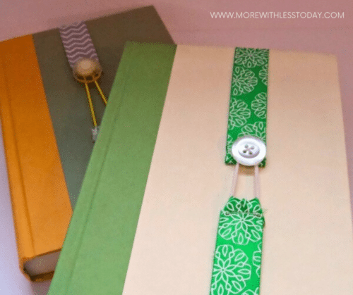 Two DIY Ribbon Bookmarks on two beige and green-colored books