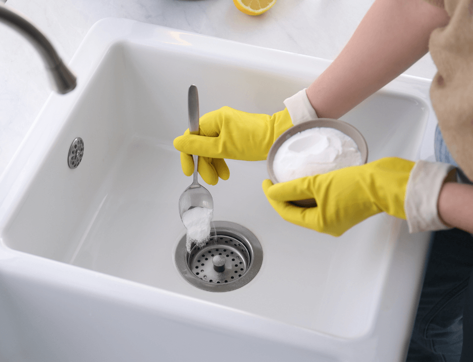 A person unclogging the sink with salt - Genius Life Hacks Using Table Salt