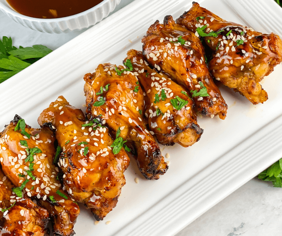 Air Fryer Chicken Teriyaki Wings served on a white platter