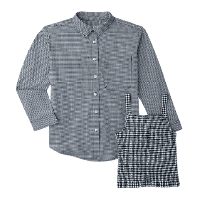 Gingham Woven Shirt & Cropped Tank Top