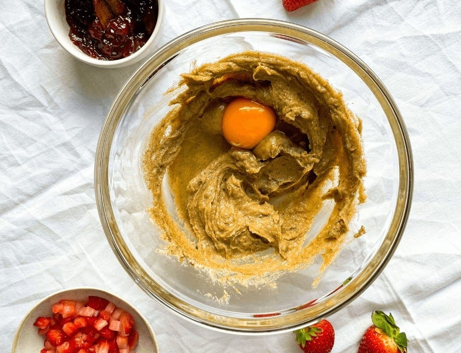 Mixing the wet ingredients for the cheesecake cookies