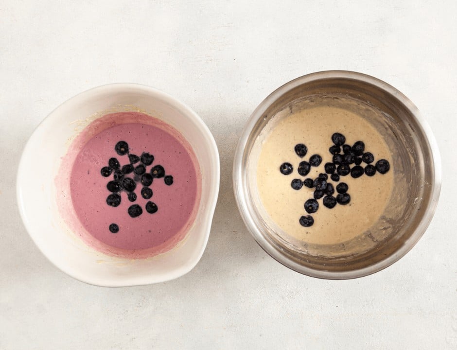Purple and white batter with fresh whole blueberries