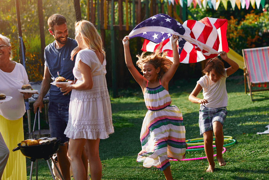 Children holding an American flag