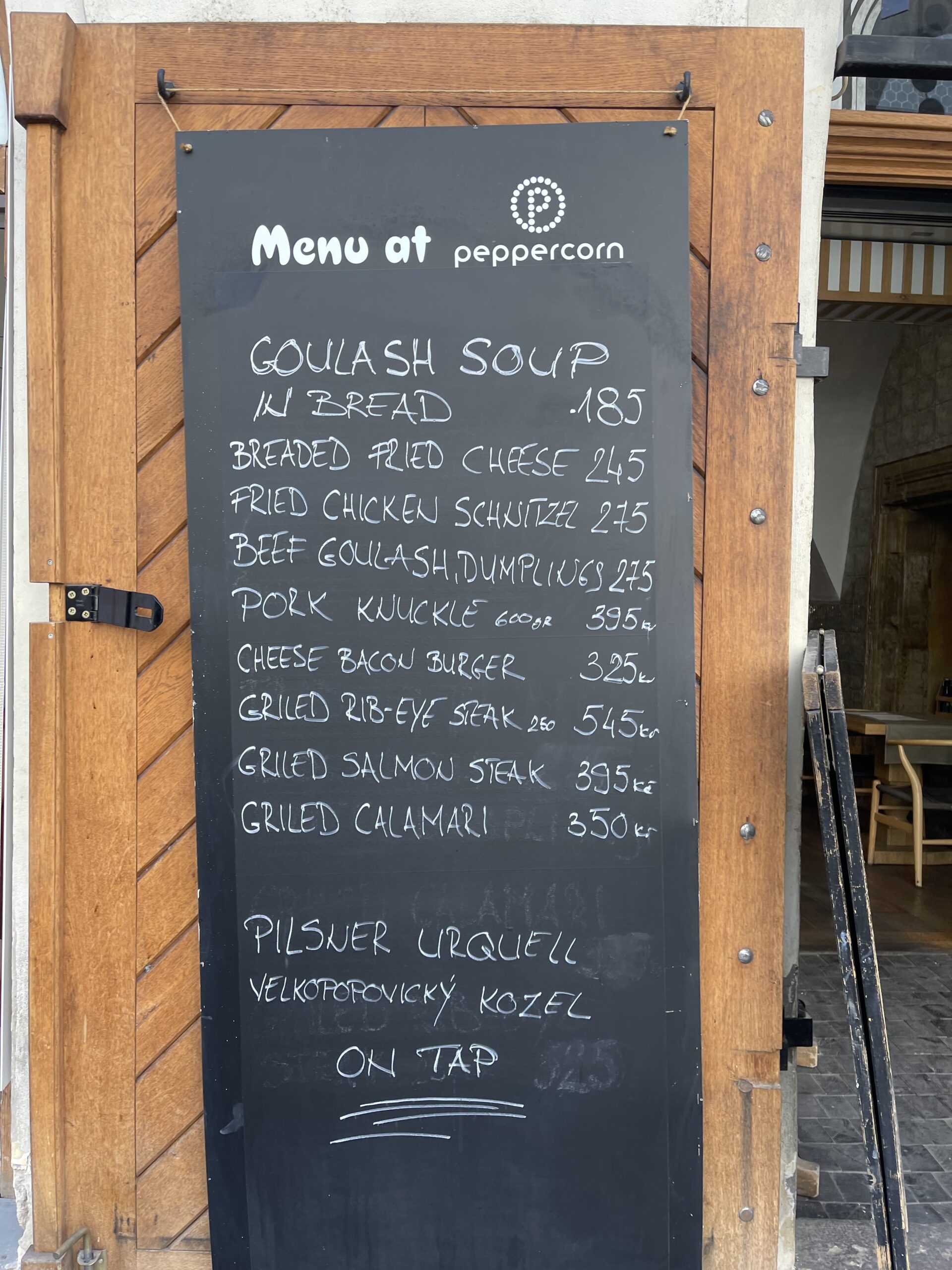 Menu at a restaurant in Prague