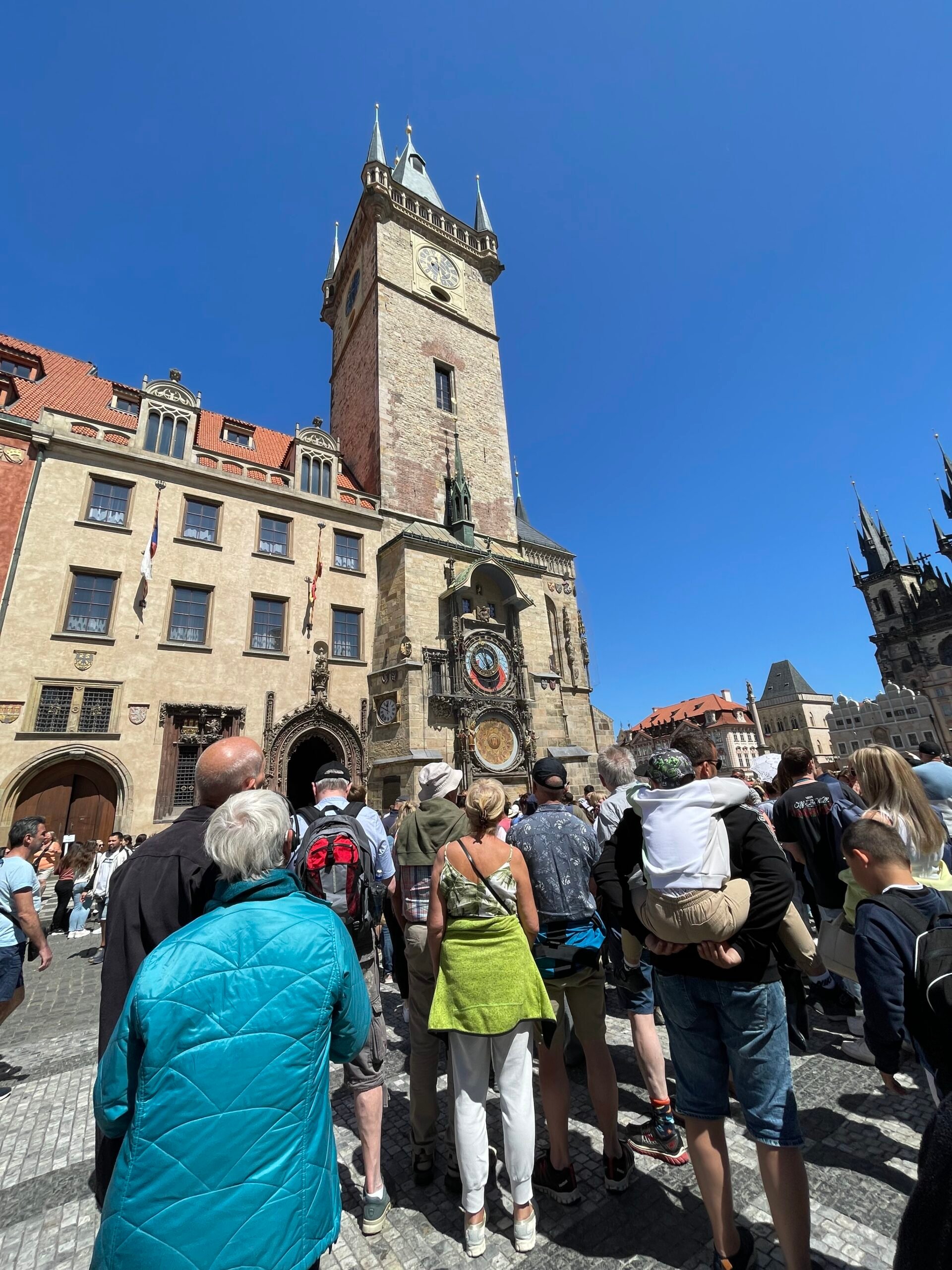 crowds outside the Astronomical Clock in Prague