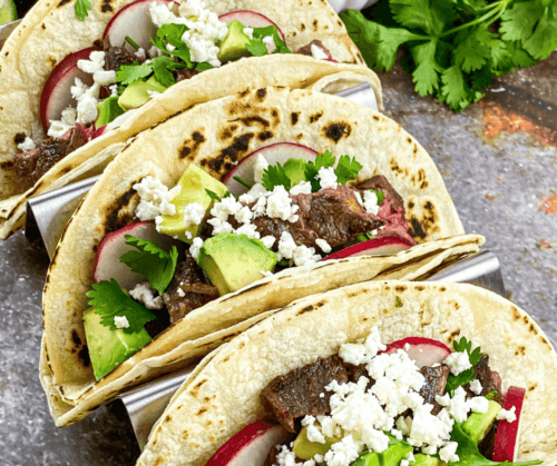 A group of three Mexican Steak Street Tacos