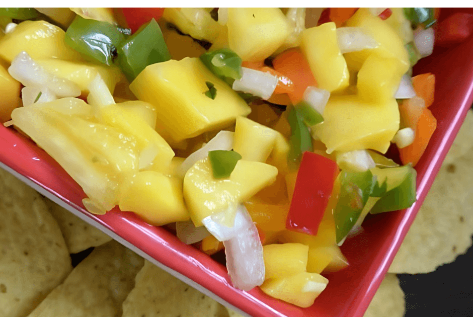 A serving of Homemade Pineapple Mango Salsa