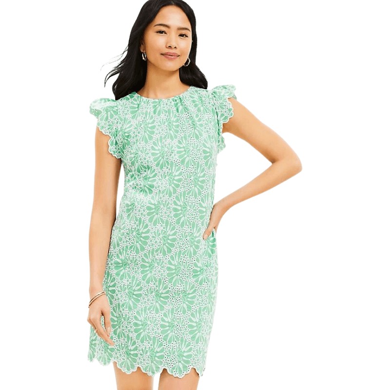 Eyelet Flutter Sleeve Shift Dress - LOFT Clearance Outlet