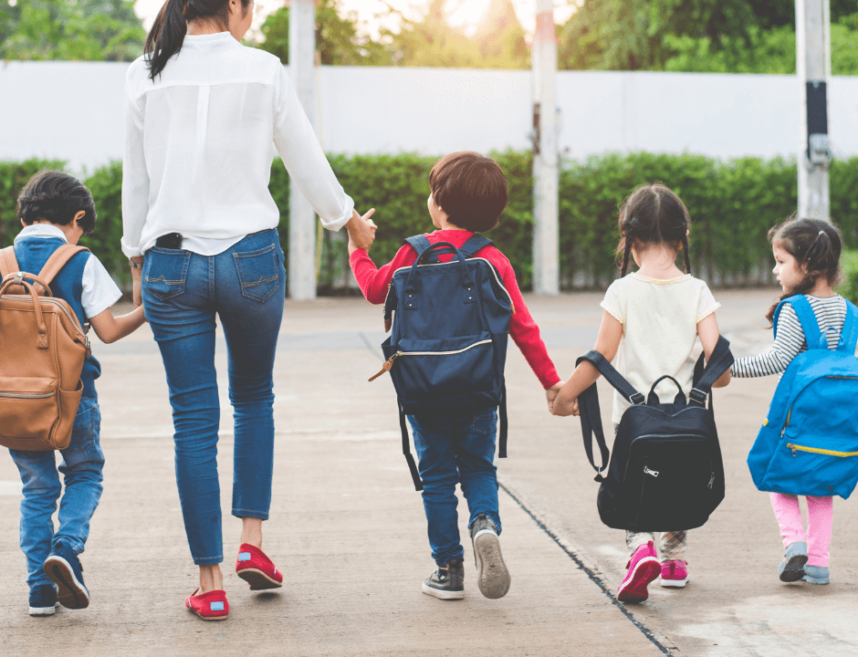 Children wearing backpacks