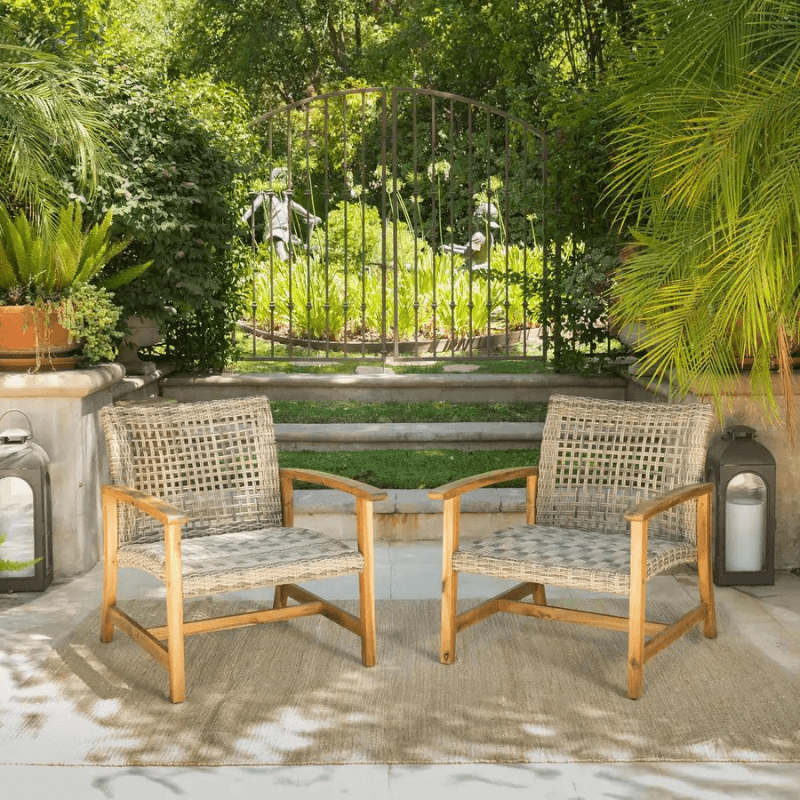 Hampton Set of 2 Outdoor Wood-Wicker Club Chair