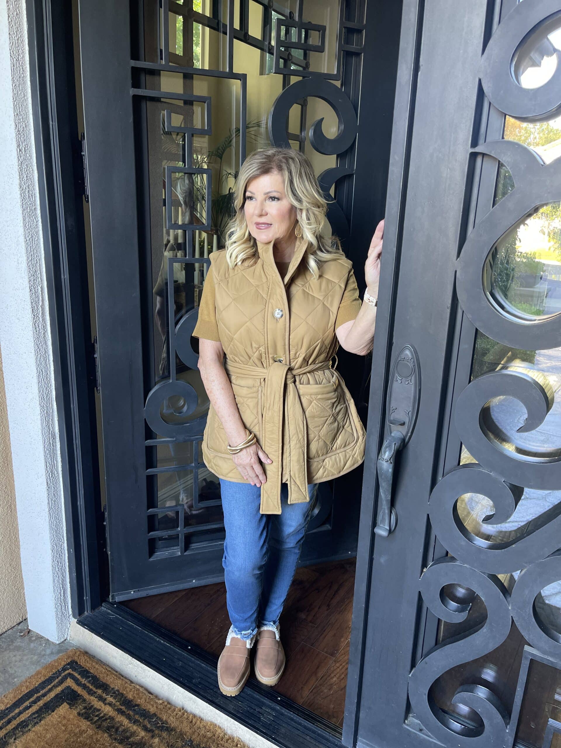 Lori Felix wearing Free Assembly fall quilted vest from Walmart