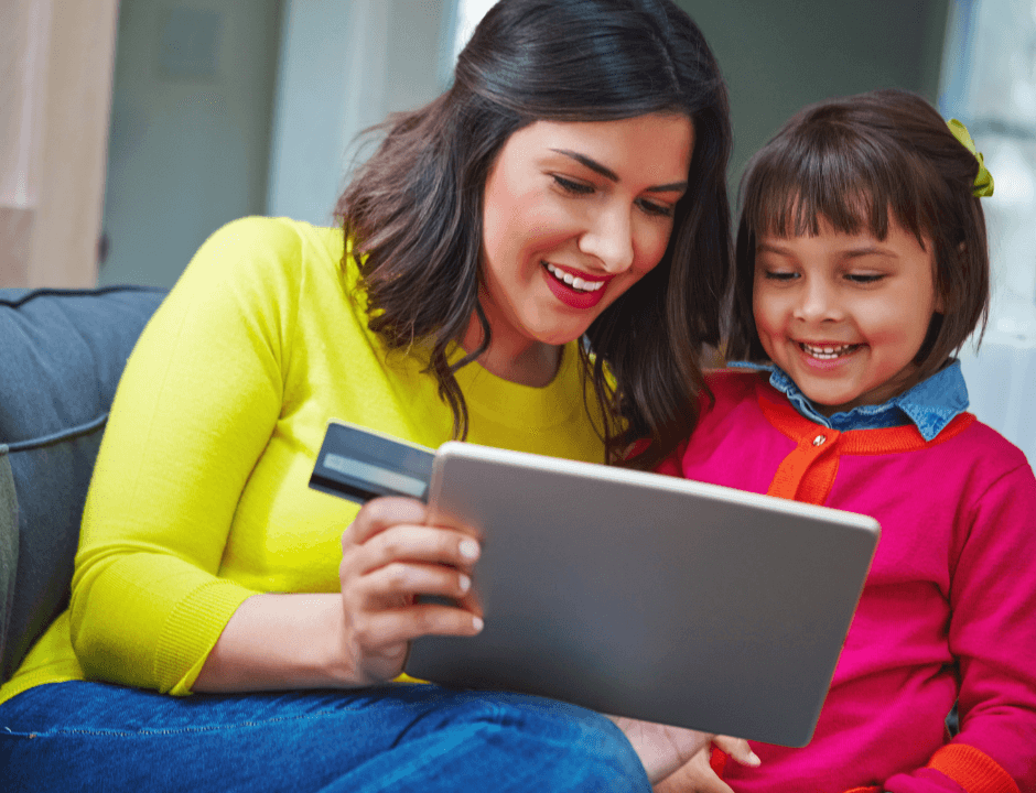 Mom and daughter shopping online