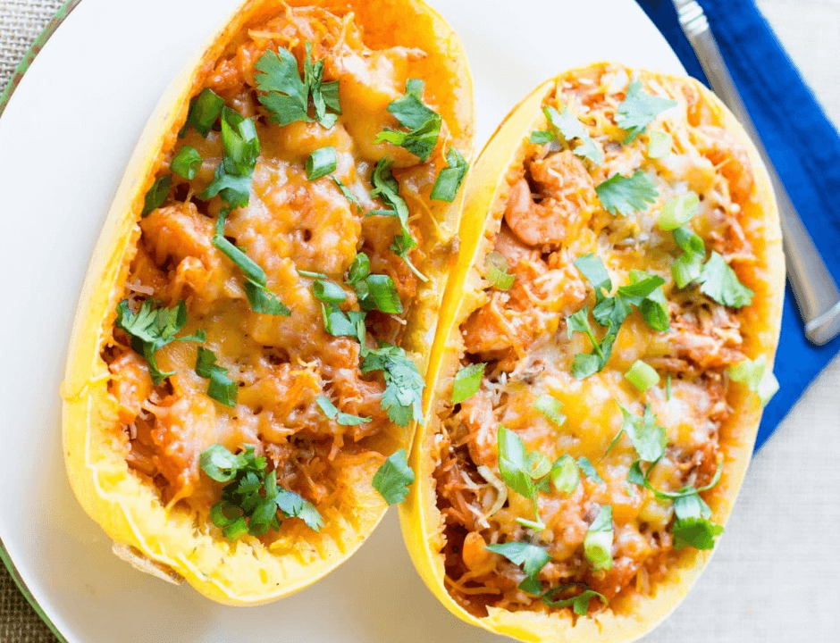 Shrimp Enchilada Spaghetti Squash Boats