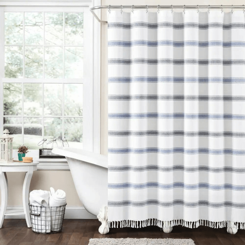 Stripe Textured Yarn Dyed Cotton Shower Curtain