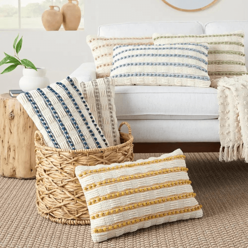 Woven Lines And Dots Textured Throw Pillow - Deals from Overstock-Bed Bath & Beyond