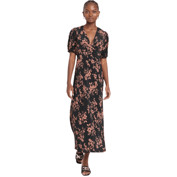 Crepe Puff Short Sleeve Midi Dress - Travel Clothes for Women Over 50
