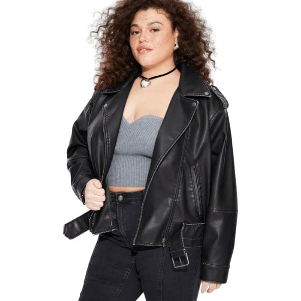 Faux Leather Oversized Moto Jacket