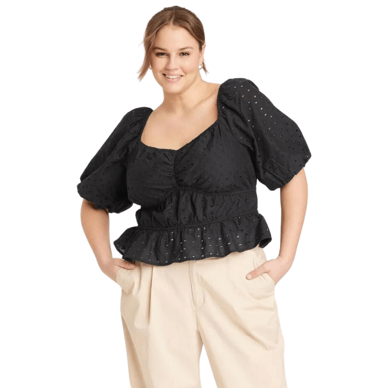 Puff Elbow Sleeve Eyelet Shirt - Target Plus Size Styles