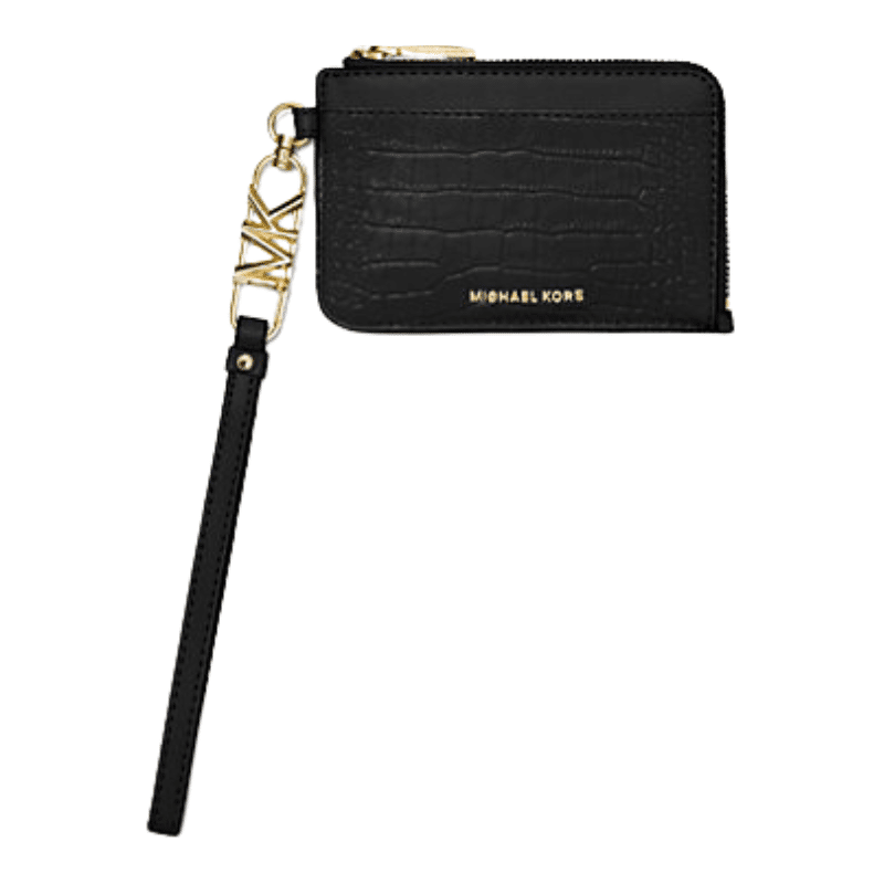 Small Crocodile Embossed Leather Zip Card Case