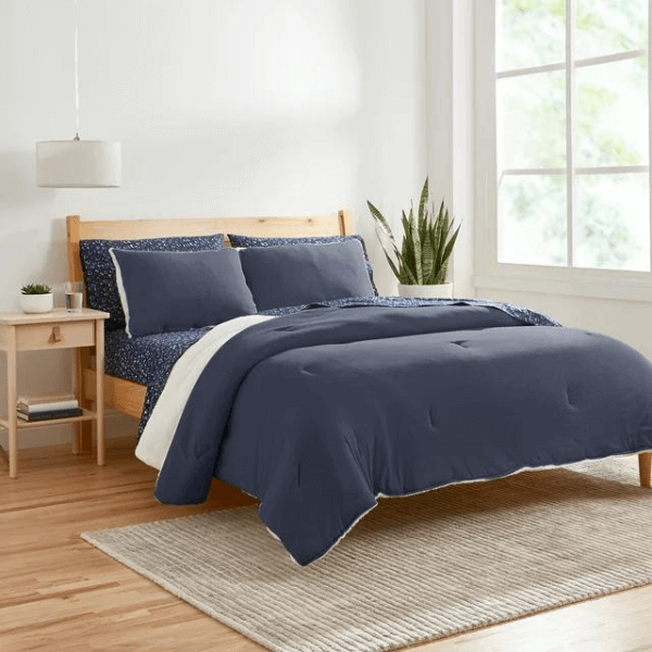 Soft Melange Jersey Comforter Set with Sherpa Reverse