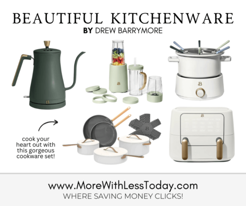 A collage of new items in stock from Beautiful Kitchenware by Drew Barrymore