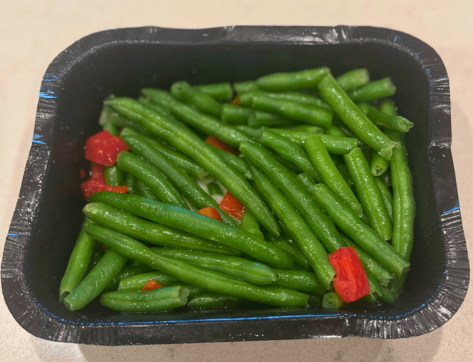 A tray of green beans from Omaha Steaks - perfect side dish for Chateaubriand