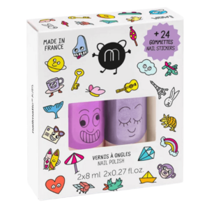 Set of 2 Water Based Nail Polishes & Sticker Set