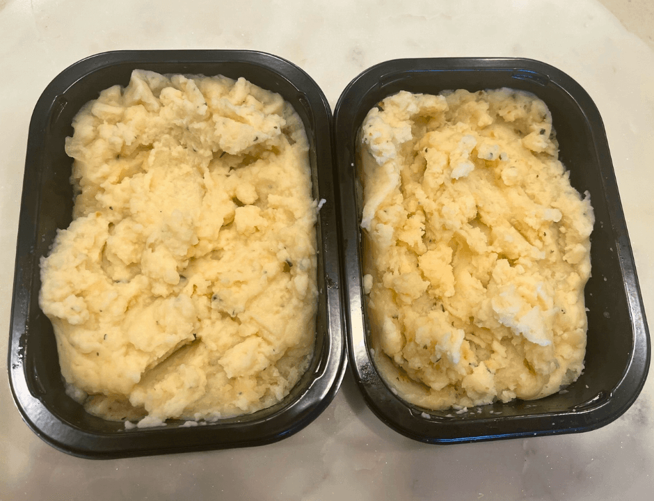 Two tubs of Garlic Mashed Potato from Omaha Steaks