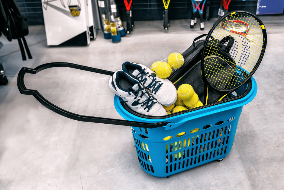 A basket of sporting goods