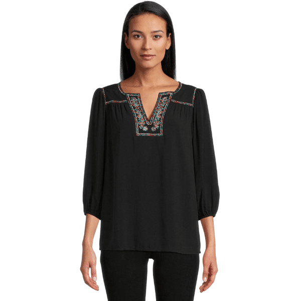 Split Neck Embroidered Blouse
