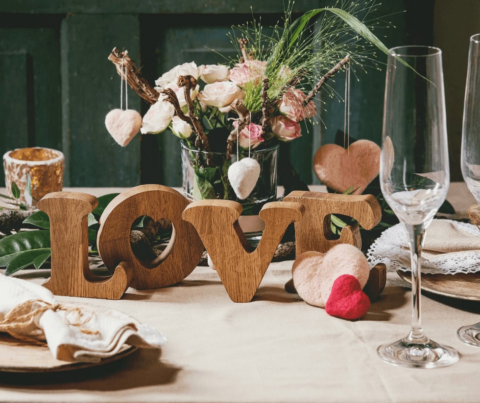 A wooden decor spelling the word love - Valentine's Day Decor