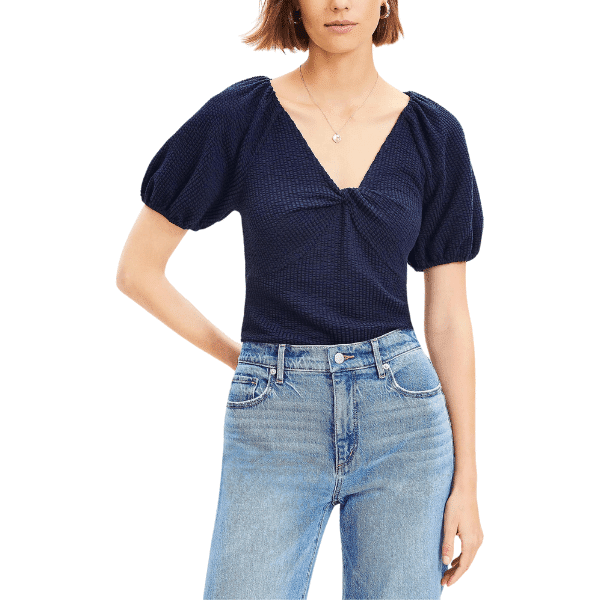 Seersucker Twist Puff Sleeve Top