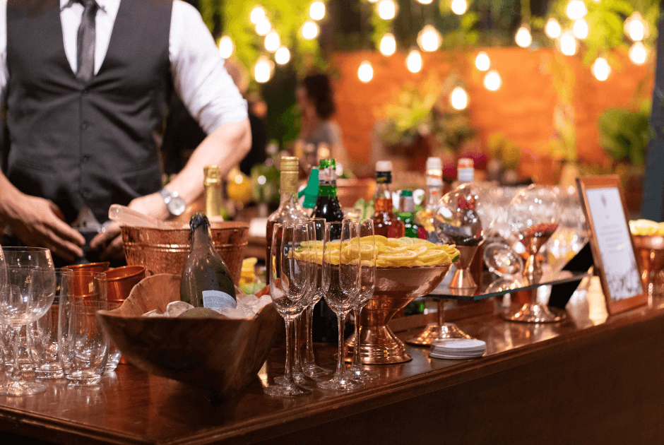 A closeup of a wedding open bar