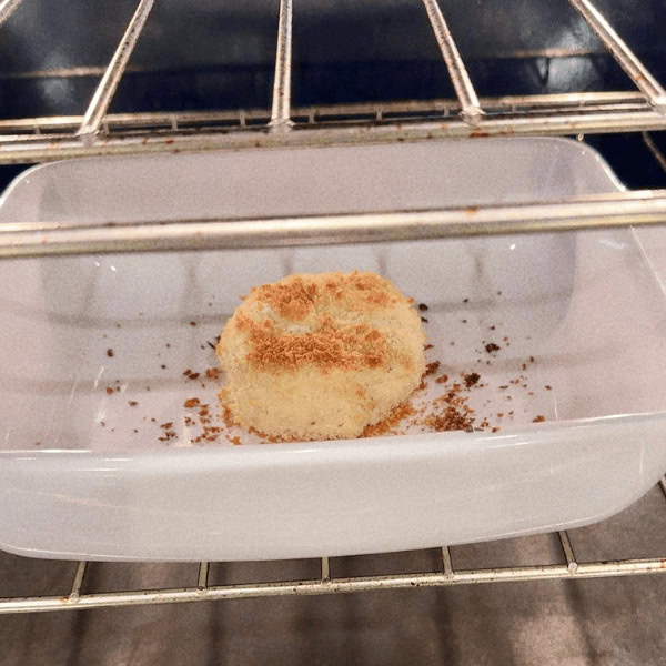 Crispy Baked Boursin on an oven dish