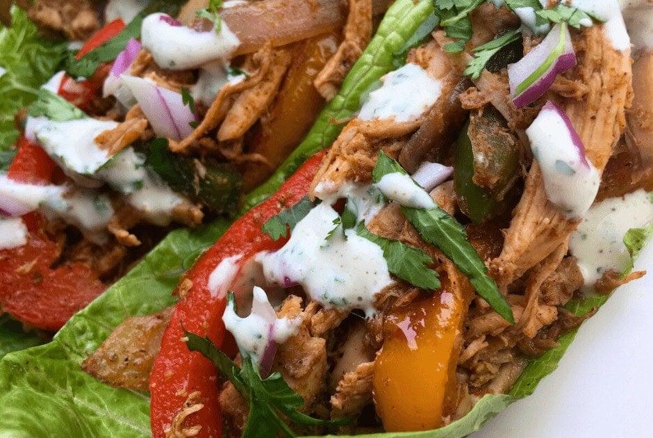 close up of rotisserie chicken fajitas recipe