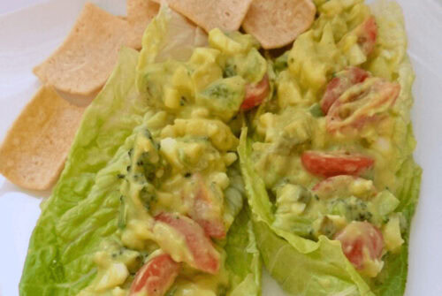 A closeup of Egg Salad with Avocado No Mayo