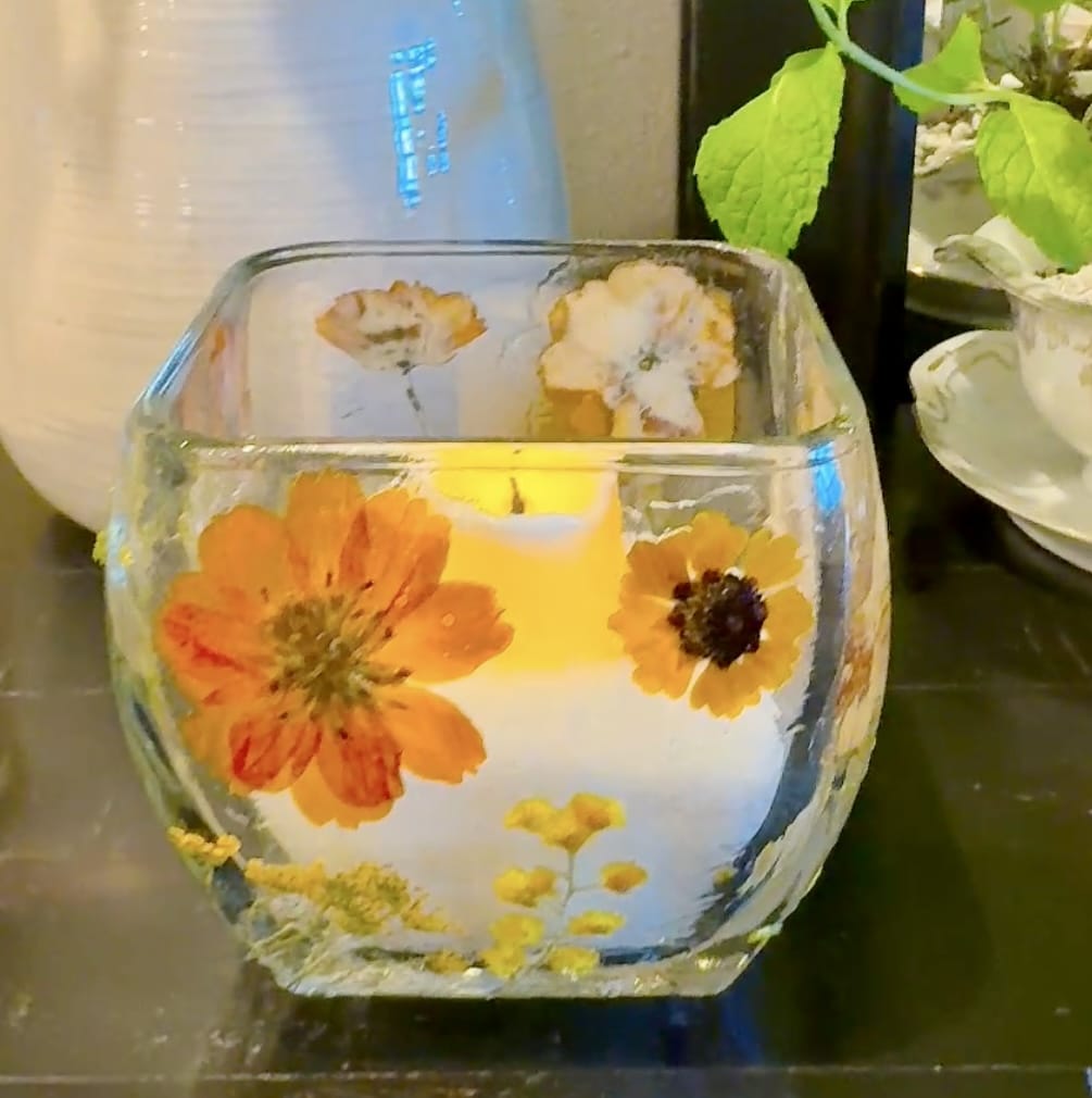 decoupaged candle holder using Mod Podge