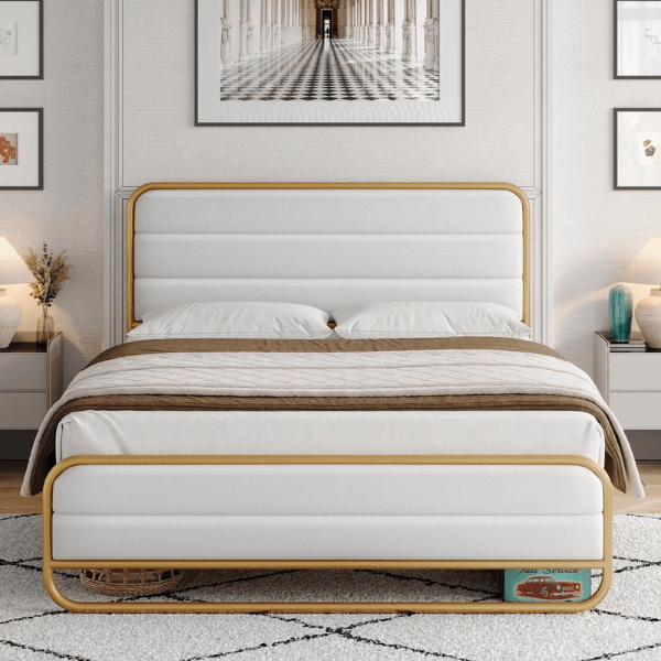 Queen Bed Frame with PU Leather Upholstered Headboard