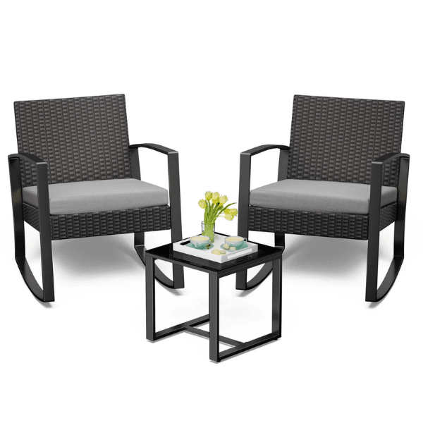 Wicker Patio Set Outdoor Chair Set with Glass Table