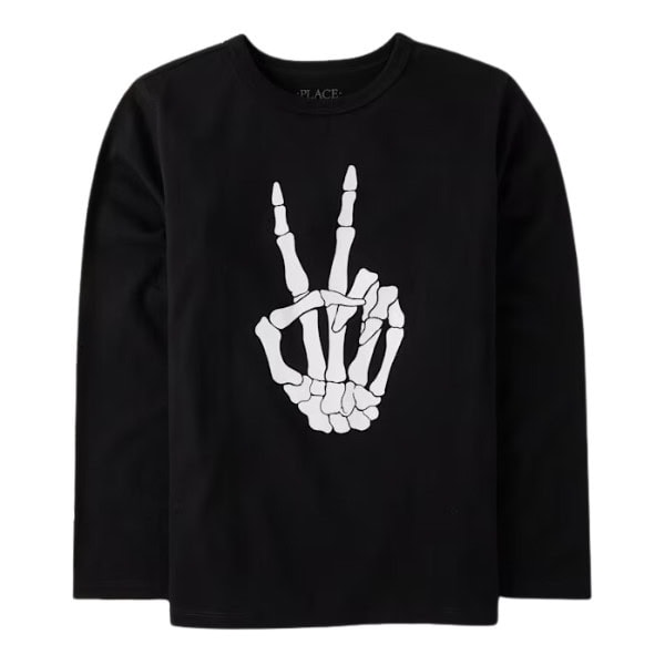 Kids Glow Skeleton Peace Sign Graphic Tee