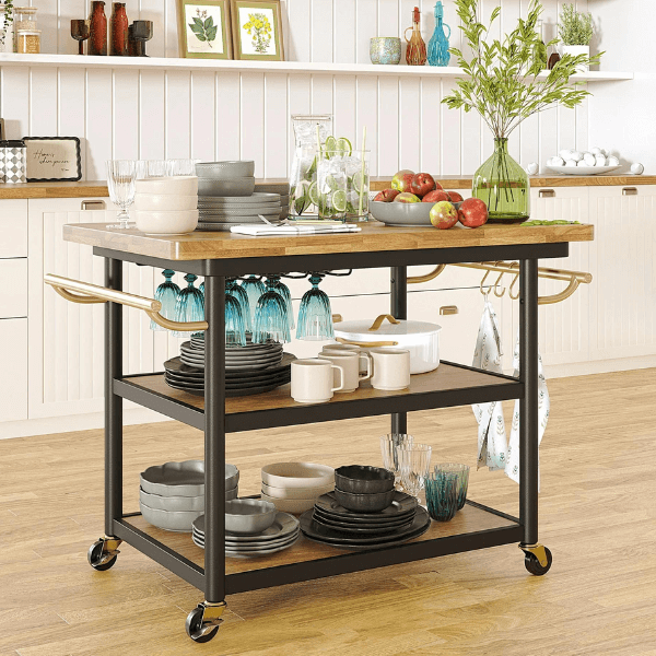 Wheeled Kitchen Cart with 2 Lower Shelves