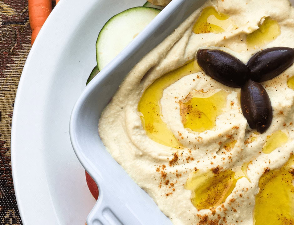 A half shot of the Creamy Roasted Garlic Hummus