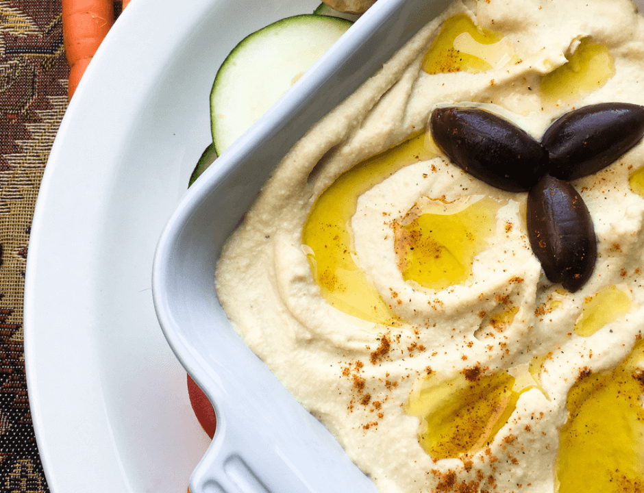 A half shot of the Creamy Roasted Garlic Hummus
