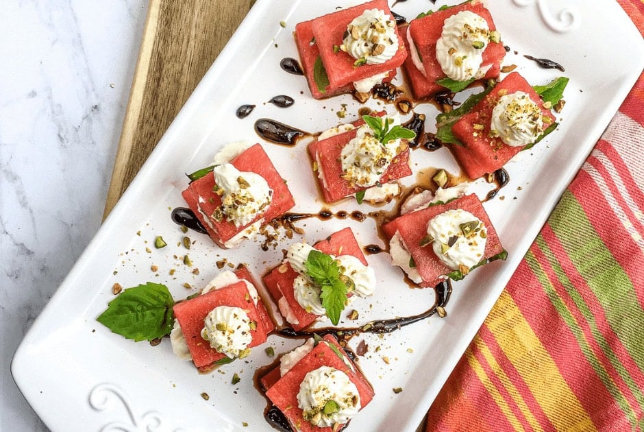 Delicious Watermelon Feta Bites on a serving platter
