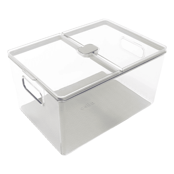 Kitchen Storage Bin w- Double Flip Top Lid & Silicone Liner