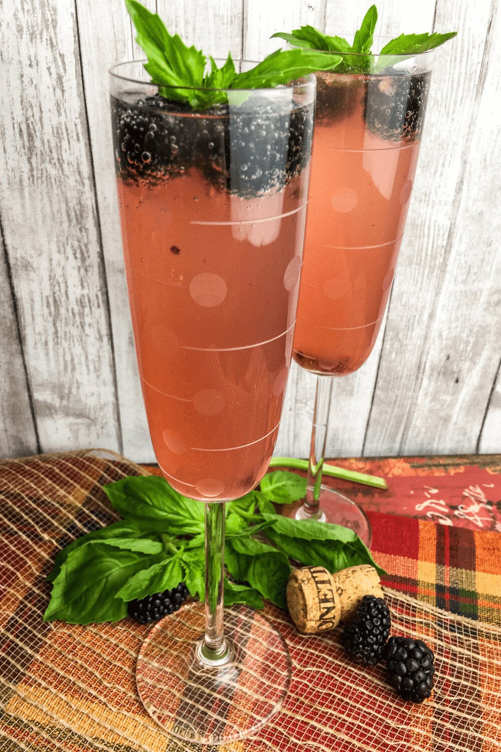 Two glasses of Blackberry Basil Prosecco Cocktail
